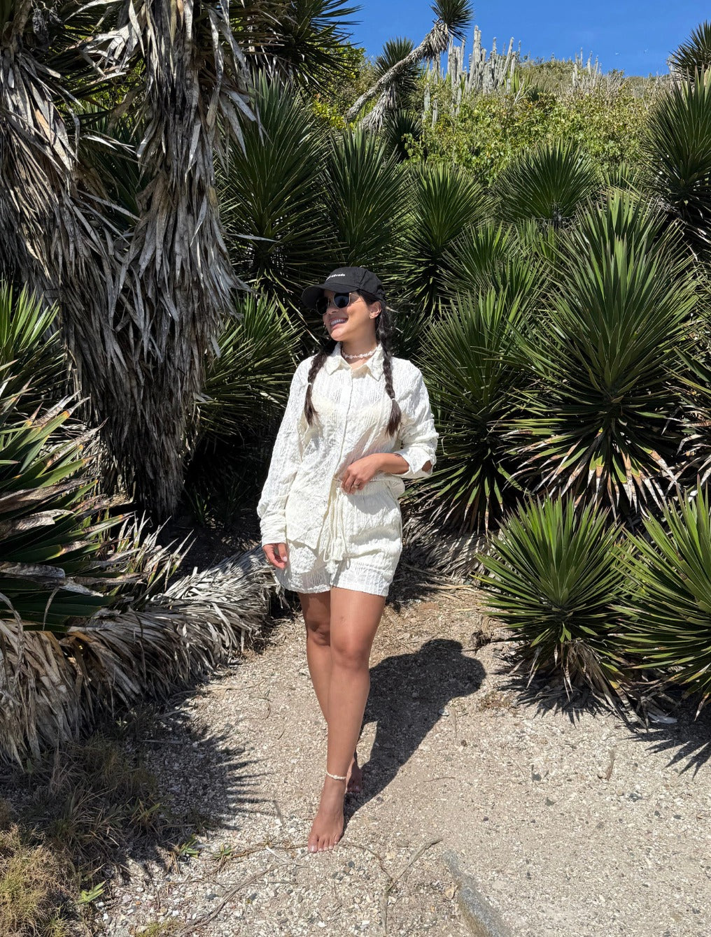 Conjunto Camisa Manga Longa e Short Comp Médio Texturizado Francine | Off White