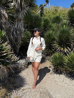 Conjunto Camisa Manga Longa e Short Comp Médio Texturizado Francine | Off White