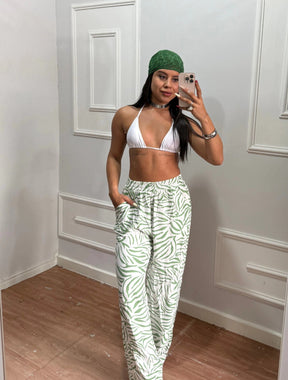 Calça De Praia Pantalona Tecido Fluído e Leve Tigre | Verde