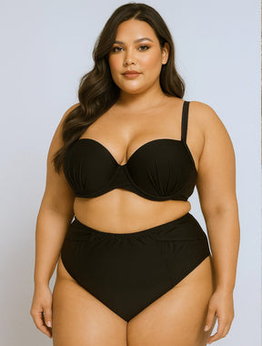 Biquíni Plus Size Alta Sustentação Top Com Bojo e Calcinha Hot Pant Angelica | Preto