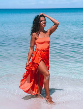 Saia Longa Com Recortes em Babados Caracol | Laranja