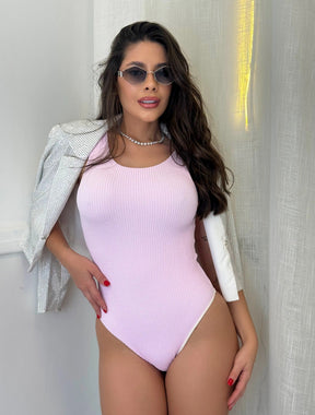 Maiô Texturizado Com Argola na Alça Cavada Decote U Kalimann | Rosa Bebê
