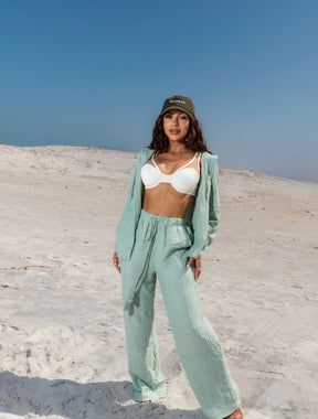 Conjunto Camisa Manga Longa e Calça Pantalona Tecido Lese Mavie | Verde Oliva