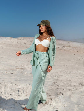 Conjunto Camisa Manga Longa e Calça Pantalona Tecido Lese Mavie | Verde Oliva