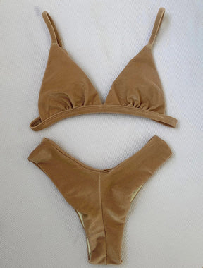 Trijunto top fixo com bojo calcinha larga fio duplo saia curta | itália