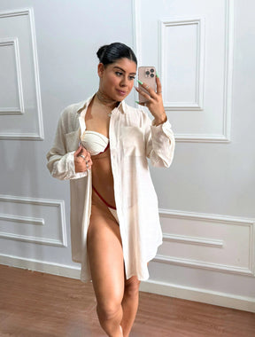 Camisa Feminina Manga longa com botões frontal Secrets | Bege