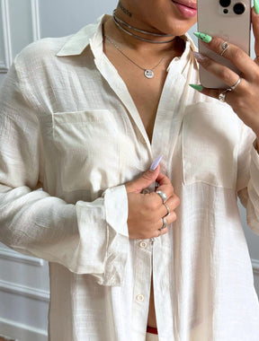 Camisa Feminina Manga longa com botões frontal Secrets | Bege