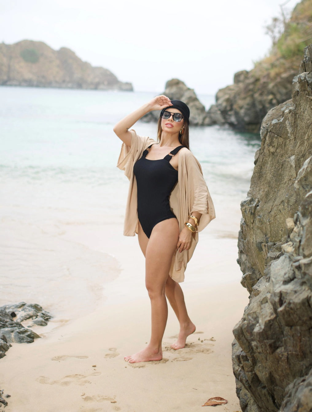 Kimono Saida de Praia Curto Aberto Com Amarração Leve Ohana | Bege