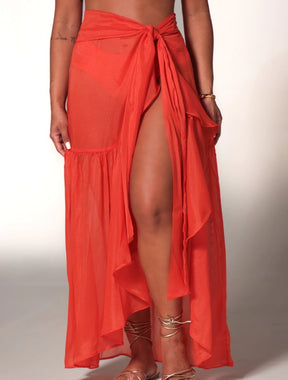 Saia Longa Com Recortes em Babados Caracol | Laranja